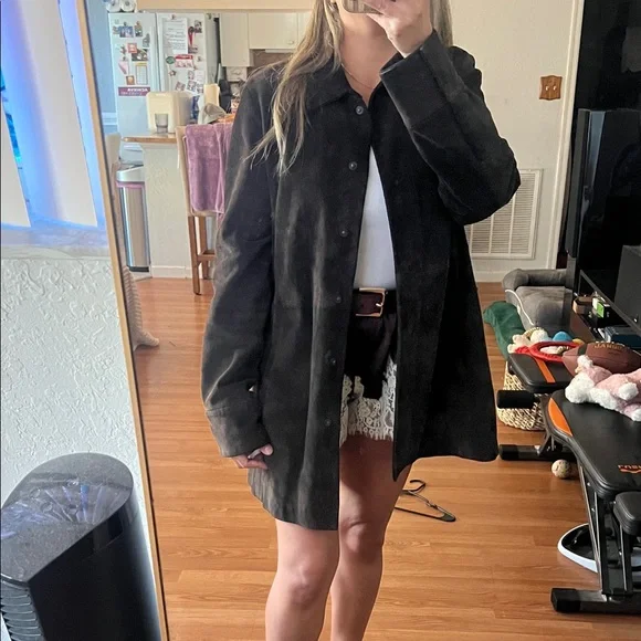 Vintage Banana Republic Women Large Brown Genuine Suede Leather Coat Jacket - Picture 12 of 16